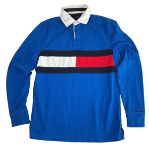 Tommy Hilfiger Rugby Shirt Mens XS Blue White Red Black Long Sleeve Colorblock